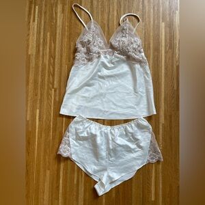 Flora Nikrooz Satin Cami and Tap Short Set - White and Blush